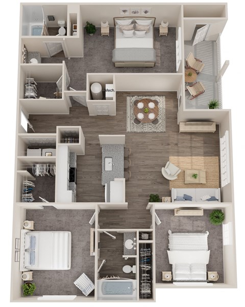 Floor plan for 3 beds, 2 baths, 1323 sqft